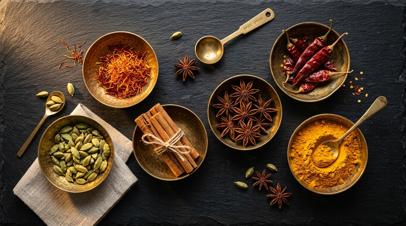 Artisanal Single-Origin Spices Flatlay